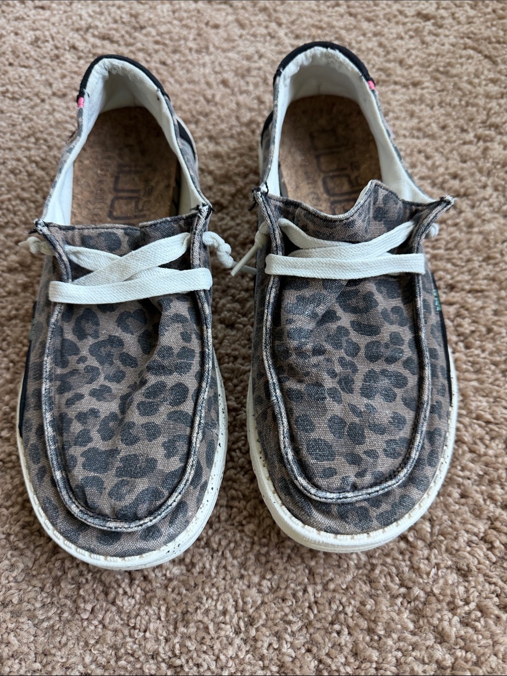 Hey Dude Leopard-Print Canvas Sneakers - Brown and Black Size 8